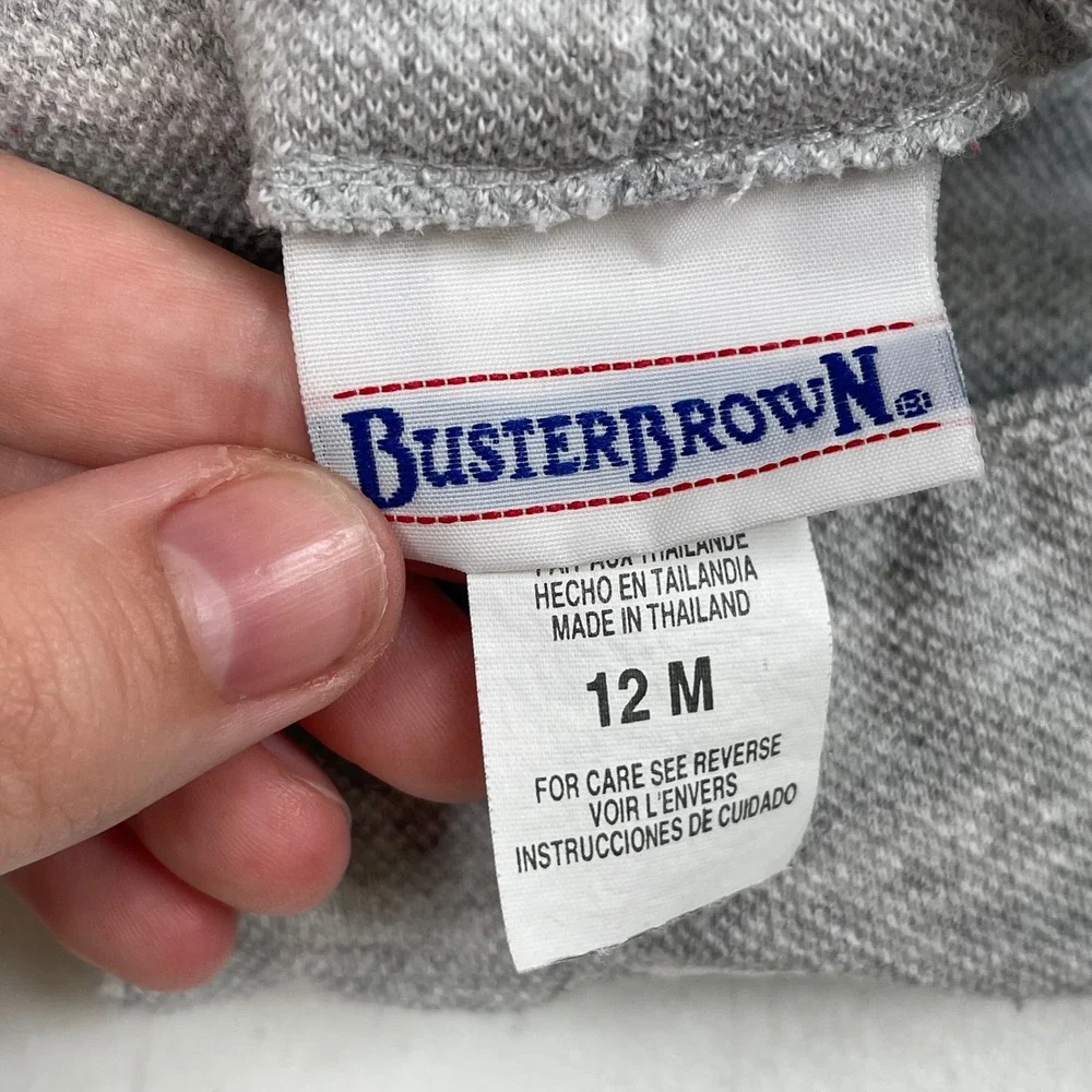 Vintage Buster Brown Airplane Overalls Boys 12M Gray Blue Knit Embroidered Plane